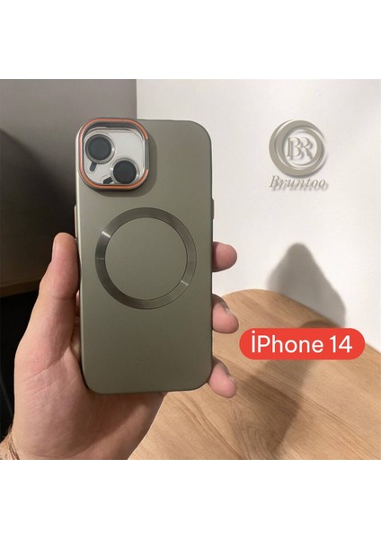 Apple Iphone 14 Uyumlu Magnezyum Serisi Standlı Kapak Magsafe Sert Kılıf + Kamera Lens Koruma .