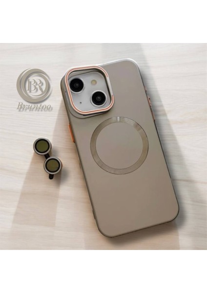 Apple Iphone 14 Uyumlu Magnezyum Serisi Standlı Kapak Magsafe Sert Kılıf + Kamera Lens Koruma .