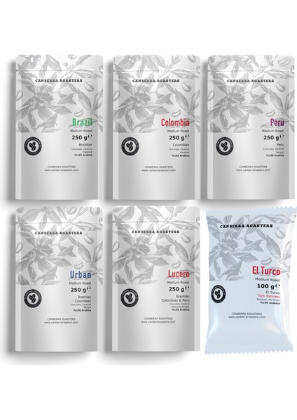 6'lı Mega Paket Medium Roast – Çekirdek Kahve 250 gr & Türk Kahvesi 100 gr