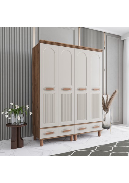 Otto 4 Kapaklı Çekmeceli Gardırop Tamamı Mdf (Aytaşı)
