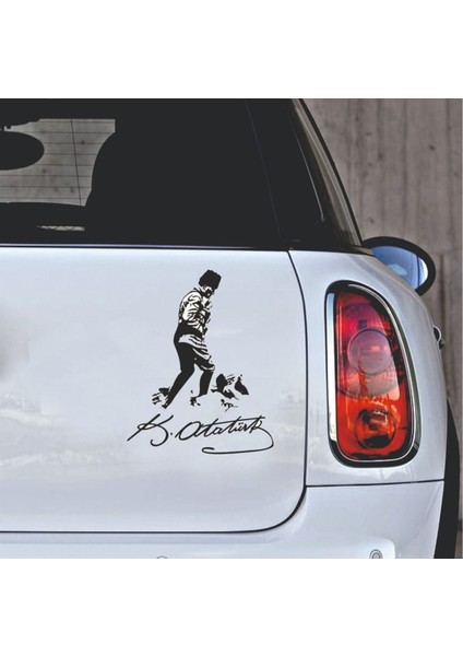Kocatepe ve Imza Mustafa Kemal Atatürk Oto Sticker Siyah 25*15