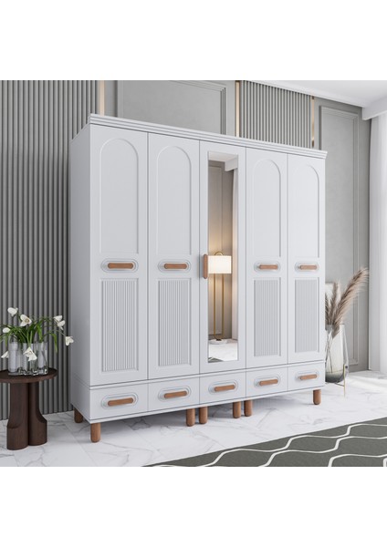 Otto 5 Kapaklı Çekmeceli Gardırop Tamamı Mdf (Beyaz) fiyatları