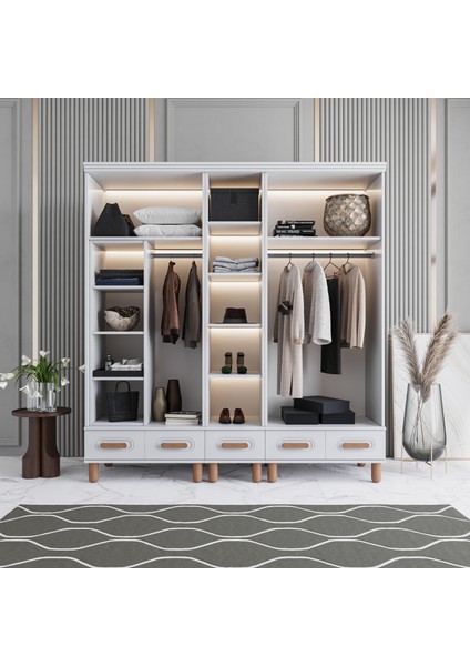 Otto 5 Kapaklı Çekmeceli Gardırop Tamamı Mdf (Beyaz) modelleri