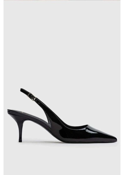 Kadınlar Için Şık Pointy Toe Slingback Pompa - Patent Deri ve Kedi Topuk