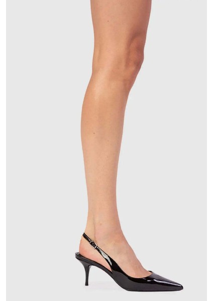 Kadınlar Için Şık Pointy Toe Slingback Pompa - Patent Deri ve Kedi Topuk modelleri