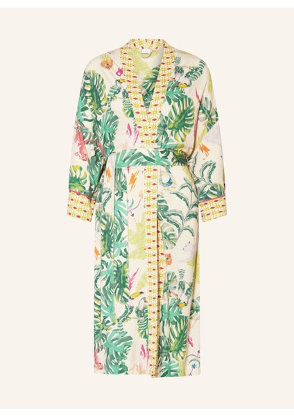 Mystic Jungle Kadın Kimono, Modal Karışımlı Jersey, Desenli, Kontrast Borulu, Şal Yaka