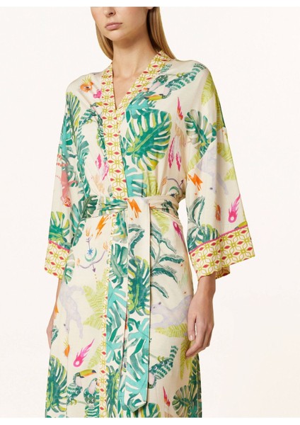 Mystic Jungle Kadın Kimono, Modal Karışımlı Jersey, Desenli, Kontrast Borulu, Şal Yaka modelleri