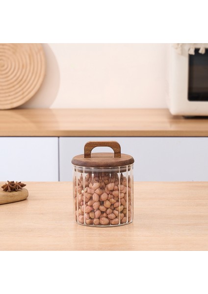 650 ml Yüksek Borosilikat Cam Kavanoz – Akasya Kapaklı, Çizgili, Kulplu fiyatları