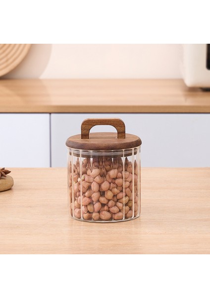 650 ml Yüksek Borosilikat Cam Kavanoz – Akasya Kapaklı, Çizgili, Kulplu modelleri