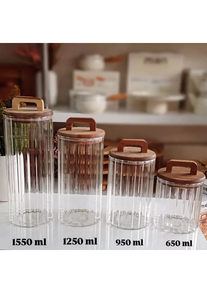 650 ml Yüksek Borosilikat Cam Kavanoz – Akasya Kapaklı, Çizgili, Kulplu fırsatları