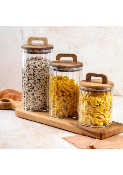 650 ml Yüksek Borosilikat Cam Kavanoz – Akasya Kapaklı, Çizgili, Kulplu indirimleri