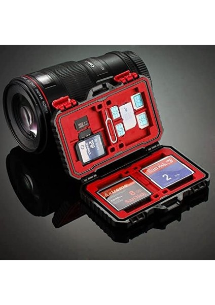 Case 24 Slot Çoklu Hafıza Kartı ve Micro Sd Kart Taşıma Çantası Micro Sd Kart Kutusu (Kırmızı)