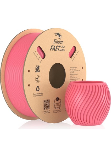 CetKing Ender Fast Pla Filament 1,75 Mm, 3D Yazıcı Filament 300 Mm/sn&apos;ye Kadar Yüksek Hız, Geri Dönüştürülebilir Karton Makara, Çoğu Fdm 3D Yazıcıya Uygun - 1 kg (2,2 Lb) Pembe