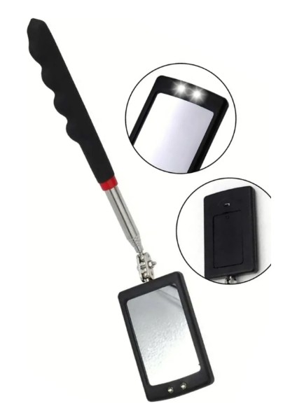 90 cm Teleskopik Uzayan Katlanır LED Işıklı Ayna - Uzatma Uzayan Kontrol Muayene Aynası