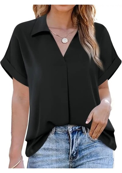 Kadın Kısa Kollu Yakalı Uzun Sandy Bluz fiyatları