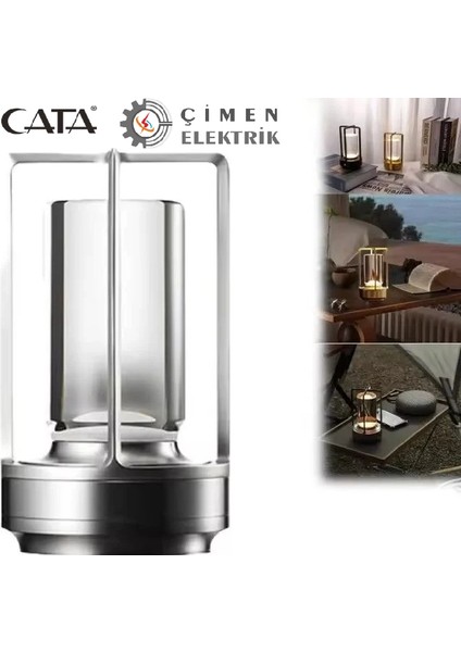 Cata Ct 8439 Vegas Şarjlı Masa Lambası Krom 3 Fonksiyonlu (1800K-2800K-6400K)
