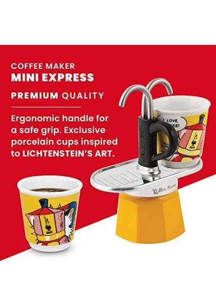 - Set Mini Express: Ocak Üstü Espresso Pişirici + 2 Cups - Lichtenstein Serisi
