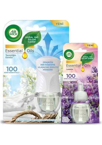 Wick Le Elektrikli Oda Kokusu Temizliğin Esintisi Kit (Cihaz + Yedek Şişe) + Lavanta Yedek Şişe