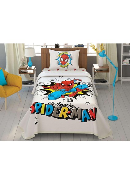 The Amazing Spiderman Lisanslı Karakter BASKILI%100 Pamuk Pike Takımı, Çok Renkli, Tek Kişilik (Pike: 160X230 Cm/lastikli Çarşaf: 100X200 Cm/yastık Kılıfı: 50X70 Cm)