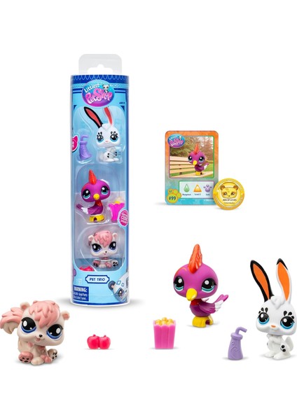 Pet Shop Bandai Park Pets BF00598 Seti, 3 Evcil Hayvan, Aksesuar, Koleksiyon Kartı ve Sanal Kod, 7. Nesil, Evcil Hayvanlar #99, #100, #101, 4 Yaşından Büyük Çocuklar +