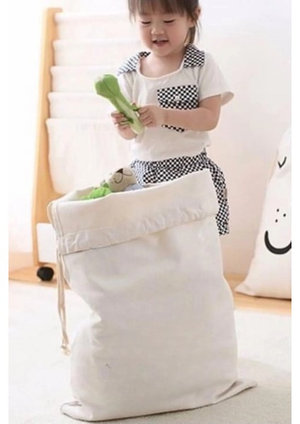 %100 Pamuk Keten Oyuncak Saklama Torbası – 50X70 cm Doğal Dev Bez Organizer Çocuk Odası Düzenleyici