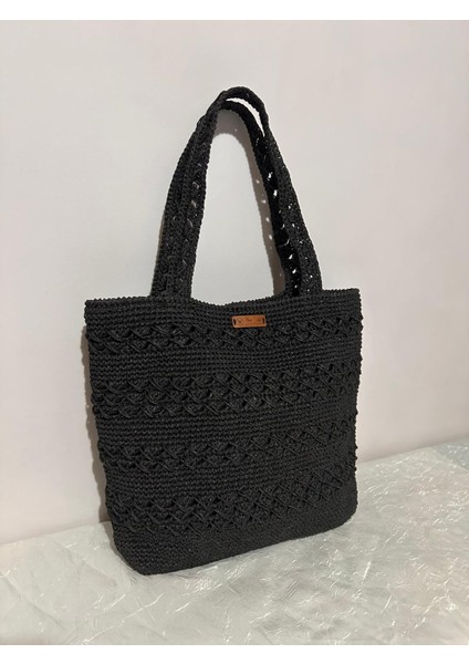 El Örgüsü Kağıt Ip Astarlı Kadın El ve Omuz Çantası