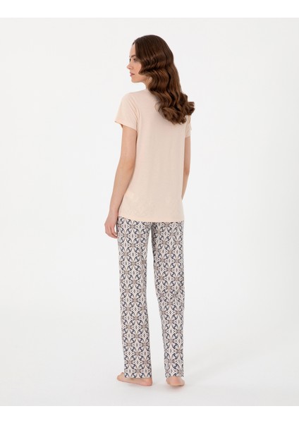 Kadın Bej Kısakollu Pijama Takımı 50318971-VR011 indirimleri
