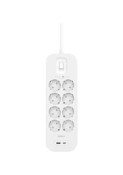 8&apos;li Çoklu Priz, Yüksek Gerilim Korumalı, Duvara Montaj, 8 Priz, 2 M Güç Kablosu, Yeşil Işıklı Gösterge, Hızlı Şarj Için USB C Pd’li Usb-C ve Usb-A Bağlantısı; 900 Jul Koruma fiyatları