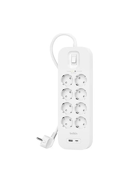 8&apos;li Çoklu Priz, Yüksek Gerilim Korumalı, Duvara Montaj, 8 Priz, 2 M Güç Kablosu, Yeşil Işıklı Gösterge, Hızlı Şarj Için USB C Pd’li Usb-C ve Usb-A Bağlantısı; 900 Jul Koruma modelleri