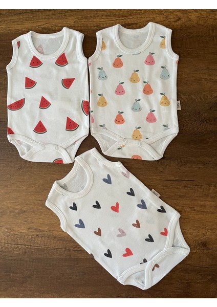 3 Adet Kolsuz Bebek Badi Body Zıbın Alttan Çıtçıtlı Bisiklet Yaka Yenidoğan Kalp Armut Karpuz Desen fiyatları