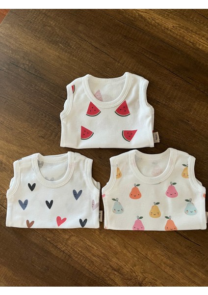 3 Adet Kolsuz Bebek Badi Body Zıbın Alttan Çıtçıtlı Bisiklet Yaka Yenidoğan Kalp Armut Karpuz Desen modelleri
