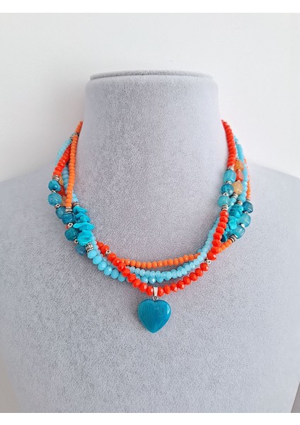 Çakra Doğal Taş Turuncu Mavi Kristal Kolye