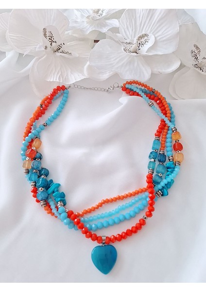 Çakra Doğal Taş Turuncu Mavi Kristal Kolye fiyatları