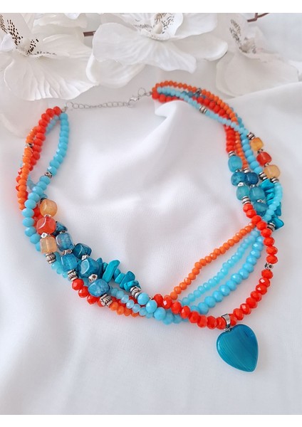 Çakra Doğal Taş Turuncu Mavi Kristal Kolye modelleri