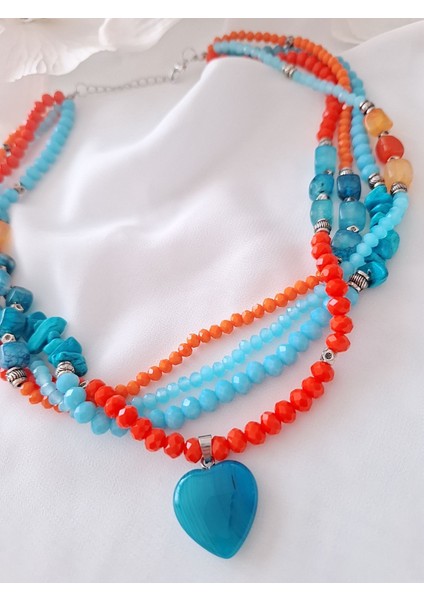 Çakra Doğal Taş Turuncu Mavi Kristal Kolye fırsatları