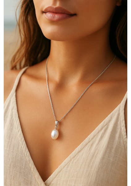 xtaki - Gerçek Incili Istiridye Kolye, Dekolte Kolye, Gümüş Inci Kolye Set, Charmlı Sallantılı Kolye , Y kolye
