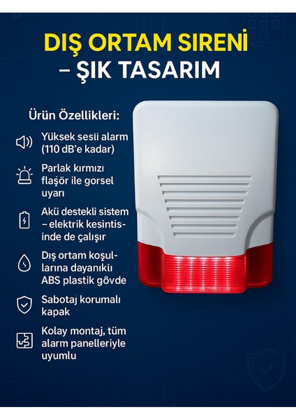 Caydırıcı Siren Yüksek Sesli Flaşörlü Dış Ortama Dayanıklı Kolay Montaj Caydırıcı Alarm Sireni