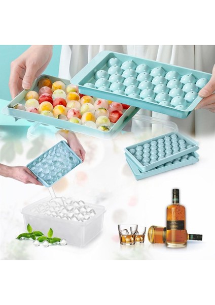 33 Hazneli Yuvarlak Buz Küpü Tepsisi, Kapaklı Top Yapma Kalıbı, Daire Buz Küpü Tepsisi 1 Adet M-33 indirimleri