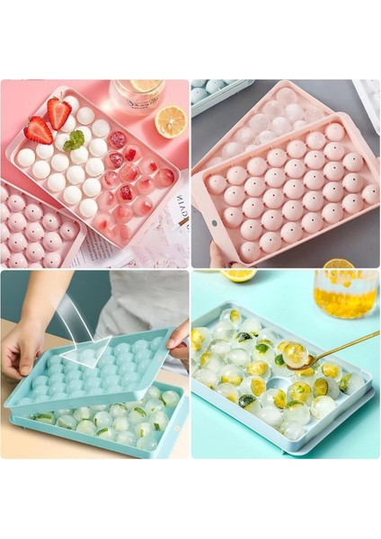 33 Hazneli Yuvarlak Buz Küpü Tepsisi, Kapaklı Top Yapma Kalıbı, Daire Buz Küpü Tepsisi 4 Adet M-33 indirimleri