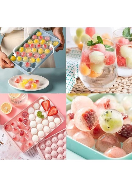 33 Hazneli Yuvarlak Buz Küpü Tepsisi, Kapaklı Top Yapma Kalıbı, Daire Buz Küpü Tepsisi 4 Adet M-33