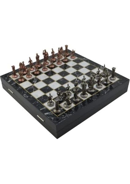 Orta Boy Metal Roma Satranç Takımı Antik ve Mermer Desenli Sandıklı Mdf Tahtası (36X36X6 Cm.) fiyatları