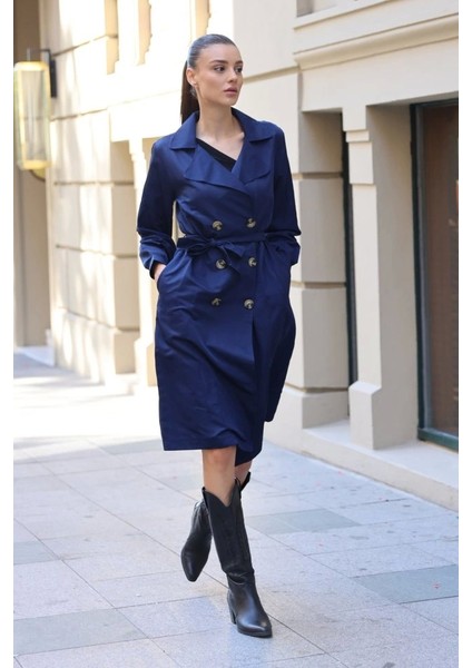 5853 Kruvaze Yaka Trençkot - Lacivert fırsatları