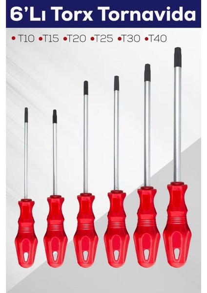 6 Parça Torx Tornavida Seti, T-10’den T-40’a Kadar, Dayanıklı ve Kullanışlı Araç Seti