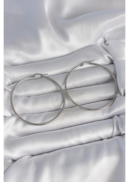 316 Çelik Gümüş Renk 53 mm Halka Model Kadın Küpe