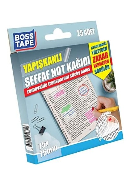 Tape 25 Adet Sökülebilir Şeffaf Yapışkanlı Not Kağıdı fiyatları