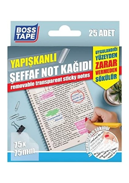 Tape 25 Adet Sökülebilir Şeffaf Yapışkanlı Not Kağıdı modelleri