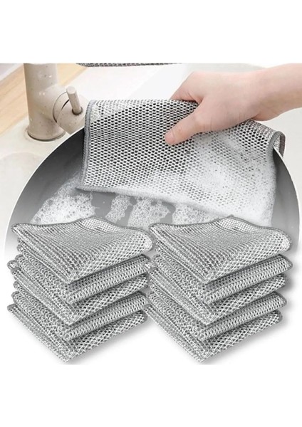 3 Adet Paslanmaz Telli Bulaşık Temizlik Bezi Tel Mikrofiber Yağ Sökücü Sihirli Bez M- 602