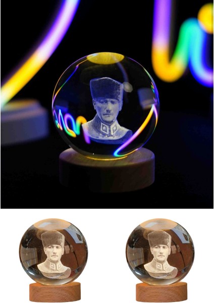 Mustafa Kemal Atatürk Portresi 3D Kristal Cam Küre Doğal Ahşap Standlı Usb'li Gün Işığı Lamba Dekoratif Hediyelik Seti indirimleri