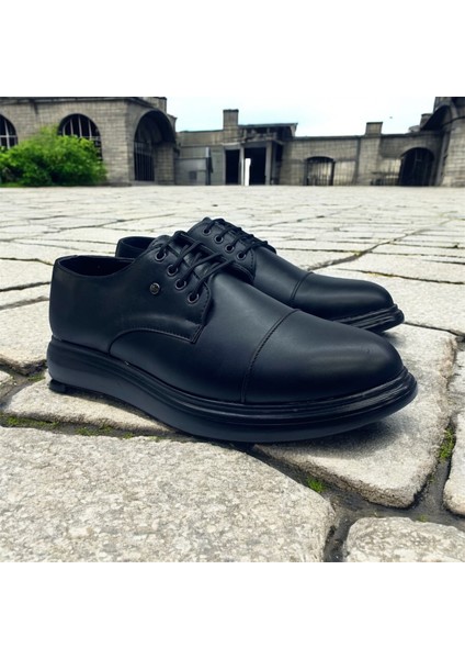 Siyah Mat Özel Baskı Detaylı Bağcıklı Nişan Düğün Özel Günler Damatlık Klasik Erkek Ayakkabı