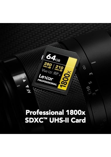 Sdxc Professional 64GB 1800X Uhs-Ii Gold Serisi Class 10 U3 V60 4K Video Kaydı Için, Siyah fiyatları